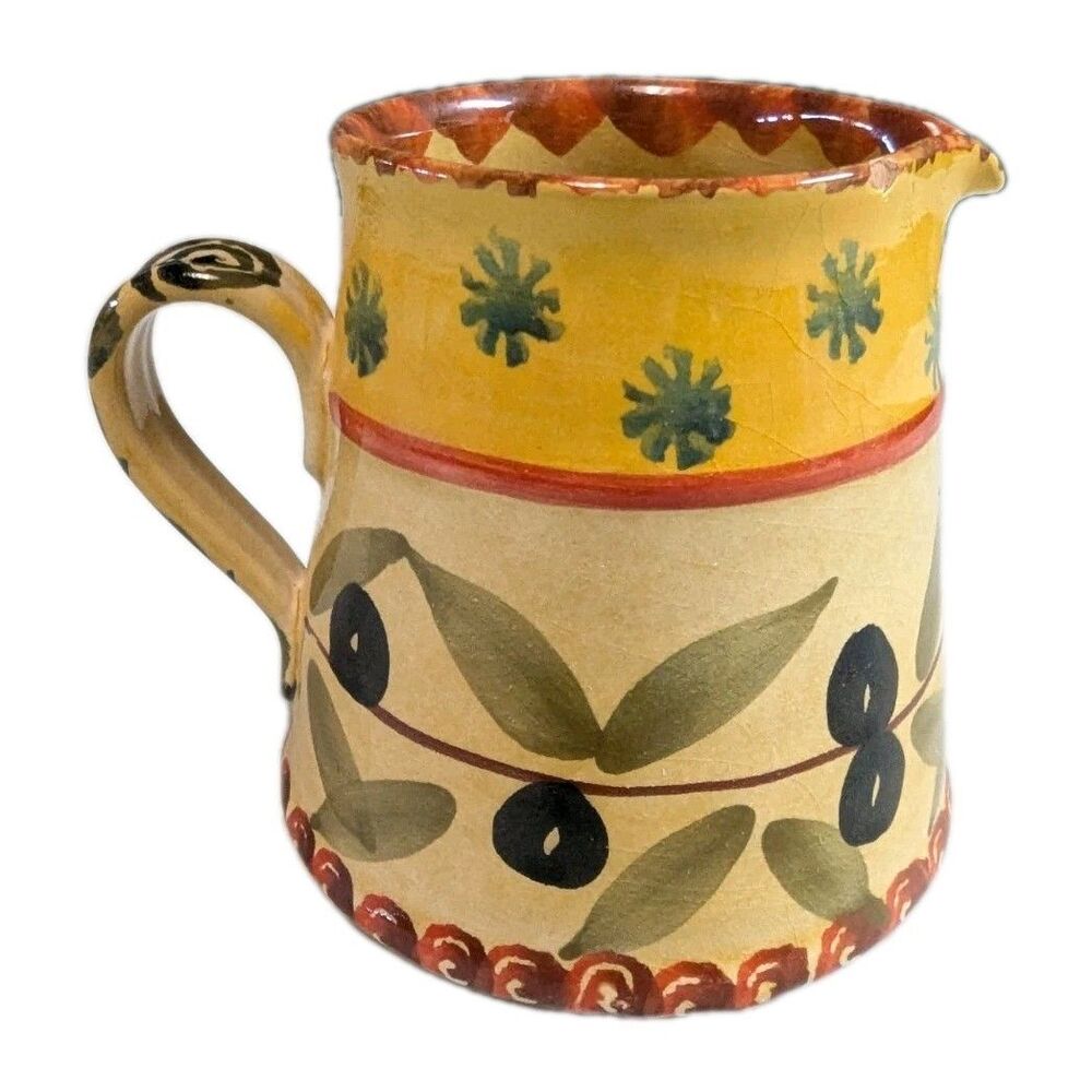 Vintage Italica Ars Italy Hand Painted Pottery Creamer Pitcher Olive Branch 4 - Picture 6 of 7